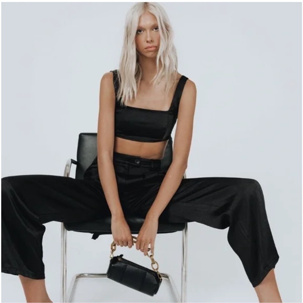 Princess Polly Huxley Set Satin Black Top & Pants